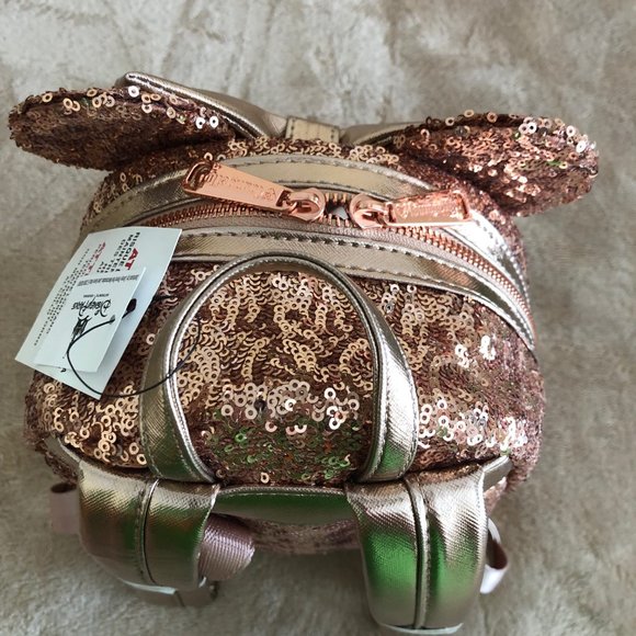 NWT Loungefly Disney Minnie Rose Gold Pink Sequin Mini Backpack Rare Heart Logo - Picture 6 of 8